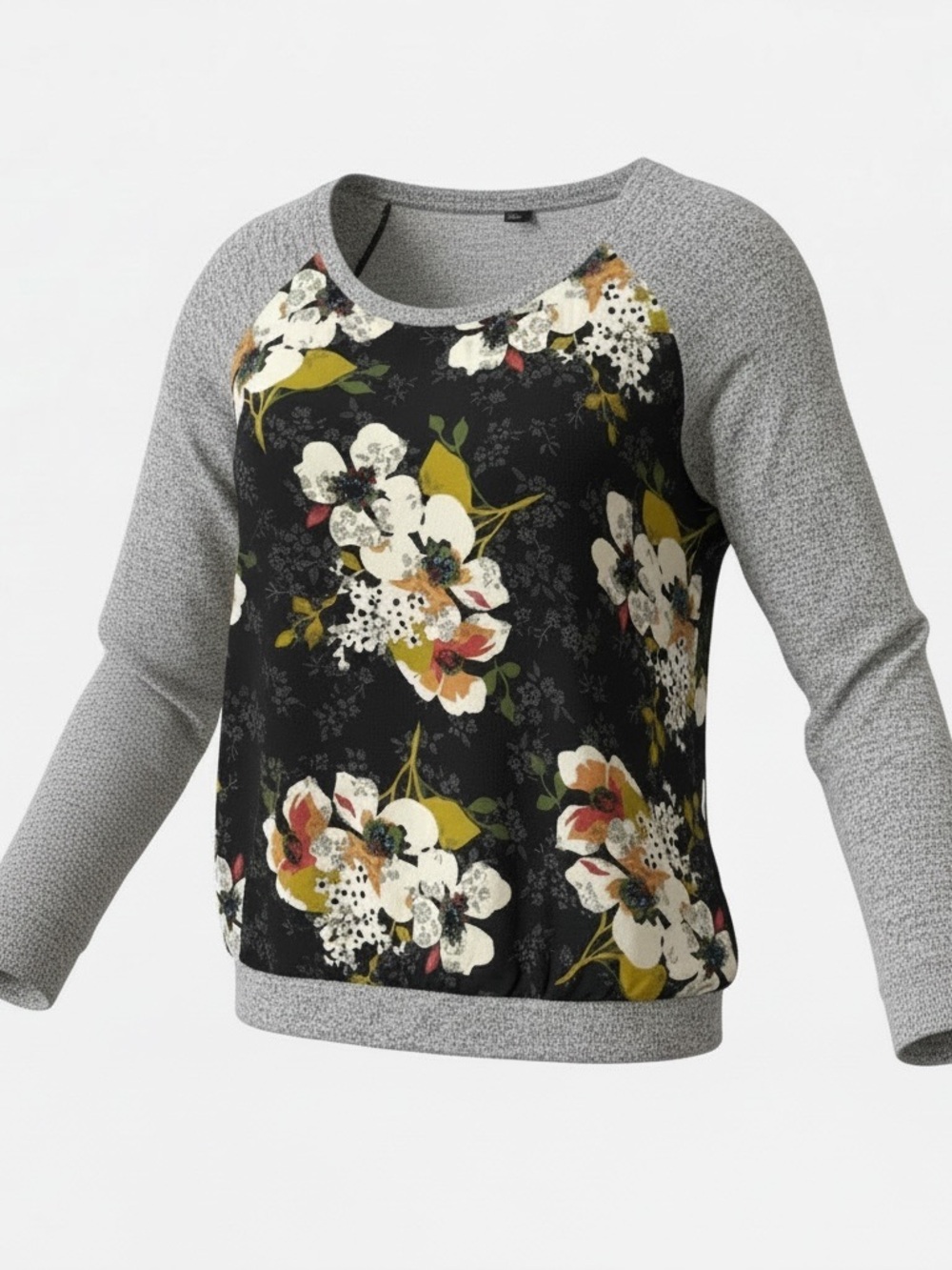 KUT from the Kloth Benter Floral Mixed Media Raglan Top Gray Black Size Small